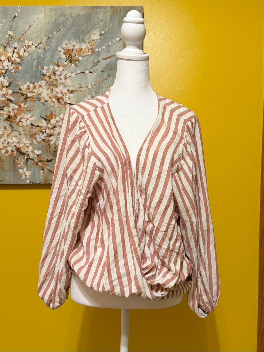 American Eagle Outfitters Striped Wrap Top in Dusty Rose and White